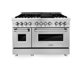 ZLINE 48 in. 6.0 cu. ft. Legacy Dual Fuel Range with 7 Burner Gas Cooktop and 2 Electric Ovens in Stainless Steel in Griddle (RA-GR-48)