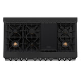 ZLINE 48 in. 6.0 cu. ft. Legacy Dual Fuel Range with 7 Burner Gas Cooktop and 2 Electric Ovens in Black Stainless Steel (RAB-48)