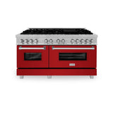 ZLINE 60 in. 7.4 cu. ft. Legacy Dual Fuel Range with 9 Burner Gas Cooktop and 2 Electric Convection Ovens in Satin Stainless Steel and Red Gloss Doors (RAS-RG-60)