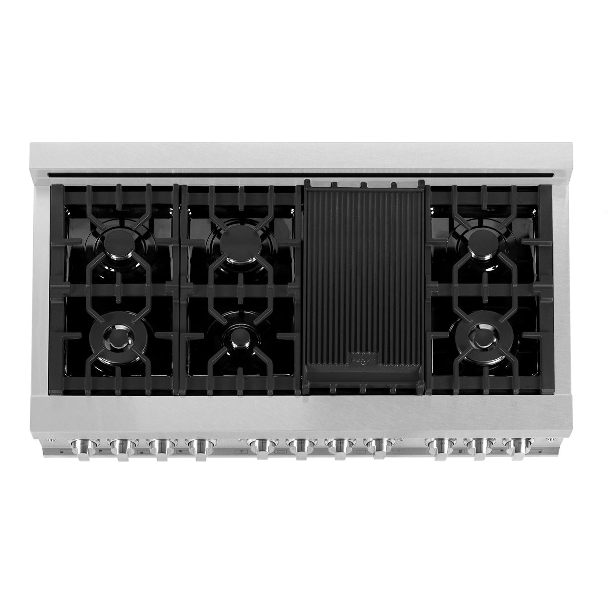 ZLINE 48 in. 6.0 cu. ft. Legacy Dual Fuel Range with 7 Burner Gas Cooktop and 2 Electric Ovens in Satin Stainless Steel with Griddle (RAS-SN-GR-48)