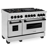ZLINE Autograph Edition 48 in. Kitchen Package with Stainless Steel Dual Fuel Range, Range Hood, Dishwasher and Refrigeration Including External Water Dispenser with Matte Black Accents (4AKPR-RARHDWM48-MB)
