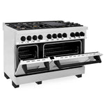 ZLINE Autograph Edition 48 in. Kitchen Package with Stainless Steel Dual Fuel Range, Range Hood, Dishwasher and Refrigeration Including External Water Dispenser with Matte Black Accents (4AKPR-RARHDWM48-MB)