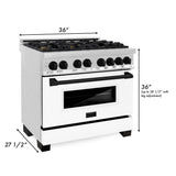 ZLINE Autograph Edition 36 in. Kitchen Package with Stainless Steel Dual Fuel Range with White Matte Door and Range Hood with Matte Black Accents (2AKP-RAWMRH36-MB)
