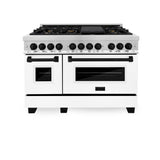 ZLINE Autograph Edition 48 in. 6.0 cu. ft. Legacy Dual Fuel Range with 7 Burner Gas Cooktop and 2 Electric Ovens in Stainless Steel with White Matte Doors and Matte Black Accents (RAZ-WM-48-MB)