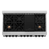 ZLINE Autograph Edition 48 in. 6.0 cu. ft. Legacy Dual Fuel Range with 7 Burner Gas Cooktop and 2 Electric Ovens in Stainless Steel with White Matte Doors and Matte Black Accents (RAZ-WM-48-MB)