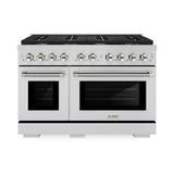 ZLINE Autograph Edition 48 in. 6.7 cu. ft. Paramount Double Oven Dual Fuel Range with 8 Burner Gas Cooktop in Stainless Steel and Polished Nickel Helix Handles and Knob Accents (SDRZ-48-KPN)