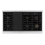 ZLINE Autograph Edition 48 in. 6.7 cu. ft. Paramount Double Oven Dual Fuel Range with 8 Burner Gas Cooktop in Stainless Steel and Polished Nickel Helix Handles and Knob Accents (SDRZ-48-KPN)