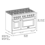 ZLINE Autograph Edition 48 in. 6.7 cu. ft. Paramount Dual Fuel Range with 8 Burner DuoPro™ Cooktop and Dual Ovens in Stainless Steel with Polished Nickel Helix Handles and Accents (PSDRZ-48-KPN)