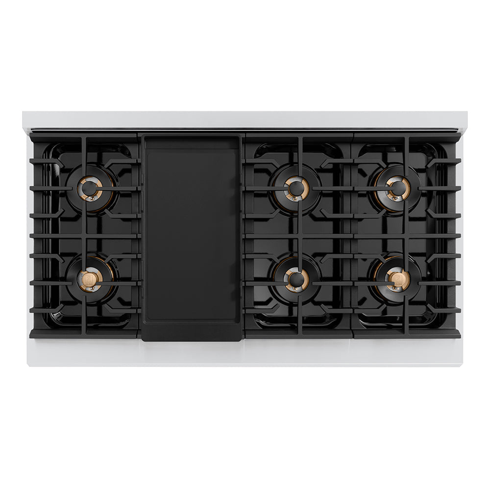ZLINE Autograph Edition 48 in. 6.7 cu. ft. Paramount Dual Fuel Range with 8 Burner DuoPro™ Cooktop and Dual Ovens in Stainless Steel with Polished Nickel Helix Handles and Accents (PSDRZ-48-KPN)