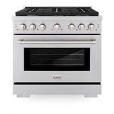 ZLINE 36 in. 5.2 cu. ft. Paramount Dual Fuel Range with Gas Cooktop and Electric Convection Oven in Stainless Steel with 6 Brass Burners (SDR-BR-36)