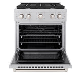 ZLINE 30 in. 4.2 cu. ft. Paramount Dual Fuel Range with 4 Burner Gas Cooktop and Electric Convection Oven in Satin Stainless Steel (SDRS-30)