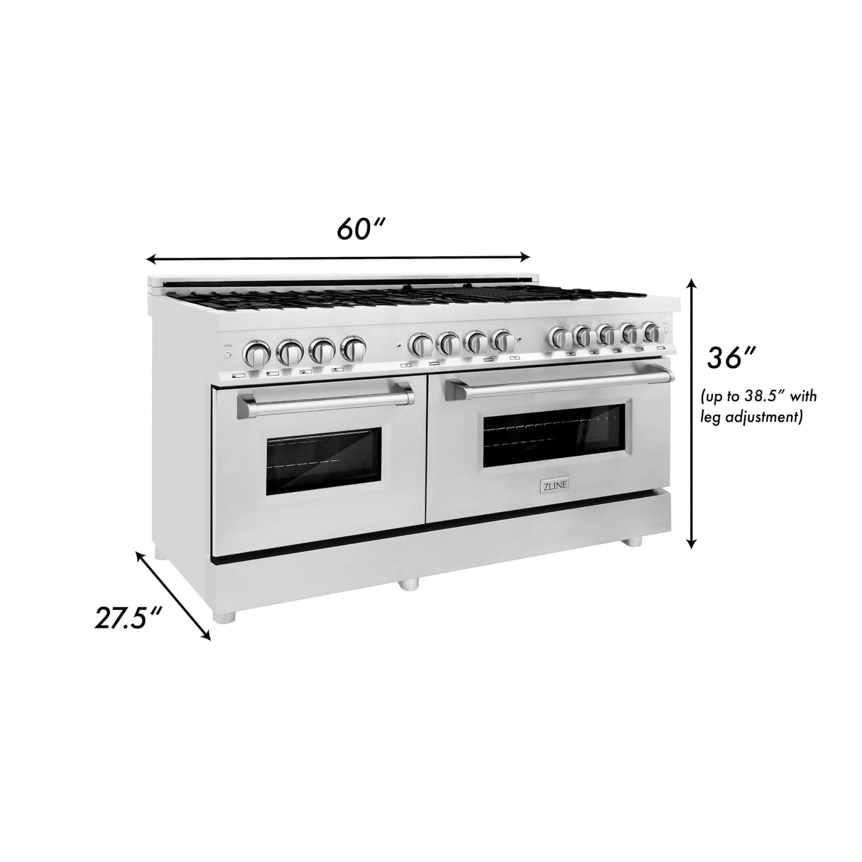 ZLINE 60 in. 7.4 cu. ft. Legacy Dual Fuel Range with 9 Burner Gas Cooktop and 2 Electric Convection Ovens in Stainless Steel with Griddle (RA-GR-60)