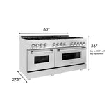 ZLINE 60 in. 7.4 cu. ft. Legacy Dual Fuel Range with 9 Burner Gas Cooktop and 2 Electric Convection Ovens in Stainless Steel with Griddle (RA-GR-60)