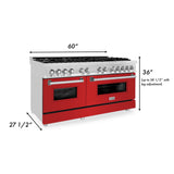 ZLINE 60 in. 7.4 cu. ft. Legacy Dual Fuel Range with 9 Burner Gas Cooktop and 2 Electric Convection Ovens in Stainless Steel and Red Matte Doors (RA-RM-60)