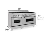 ZLINE 60 in. 7.4 cu. ft. Legacy Dual Fuel Range with 9 Burner Gas Cooktop and 2 Electric Convection Ovens in Satin Stainless Steel with Griddle (RAS-SN-GR-60)