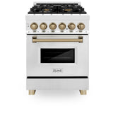 ZLINE Autograph Edition 24 in. 2.8 cu. ft. Legacy Dual Fuel Range with 4 Burner Gas Cooktop and Electric Convection Oven in Stainless Steel and Champagne Bronze Accents (RAZ-24-CB)