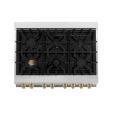ZLINE Autograph Edition 36 in. 4.6 cu. ft. Legacy Dual Fuel Range with 6 Burner Gas Cooktop and Electric Convection Oven in Stainless Steel with White Matte Door and Champagne Bronze Accents (RAZ-WM-36-CB)