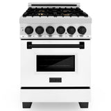 ZLINE Autograph Edition 24 in. 2.8 cu. ft. Legacy Dual Fuel Range with 4 Burner Gas Cooktop and Electric Convection Oven in Stainless Steel with White Matte Door and Matte Black Accents (RAZ-WM-24-MB)