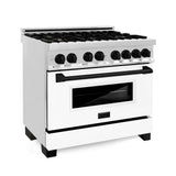 ZLINE Autograph Edition 36 in. 4.6 cu. ft. Legacy Dual Fuel Range with 6 Burner Gas Cooktop and Electric Convection Oven in Stainless Steel with White Matte Door and Matte Black Accents (RAZ-WM-36-MB)