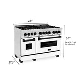 ZLINE Autograph Edition 48 in. Kitchen Package with Stainless Steel Dual Fuel Range with White Matte Door and Range Hood with Matte Black Accents (2AKP-RAWMRH48-MB)