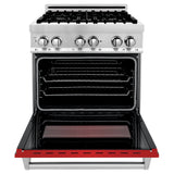 ZLINE 30 in. 4.0 cu. ft. Legacy Dual Fuel Range with 4 Burner Gas Cooktop and Electric Convection Oven in Stainless Steel and Red Matte Door (RA-RM-30)