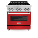 ZLINE 30 in. 4.0 cu. ft. Legacy Dual Fuel Range with 4 Burner Gas Cooktop and Electric Convection Oven in Stainless Steel and Red Matte Door (RA-RM-30)