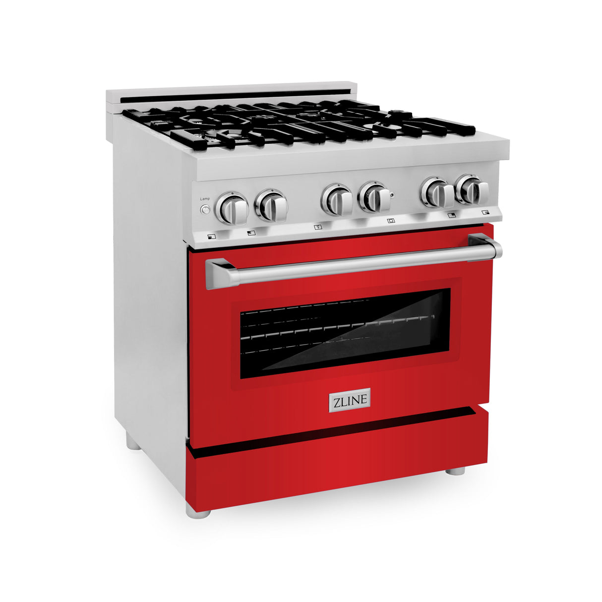 ZLINE 30 in. 4.0 cu. ft. Legacy Dual Fuel Range with 4 Burner Gas Cooktop and Electric Convection Oven in Stainless Steel and Red Matte Door (RA-RM-30)