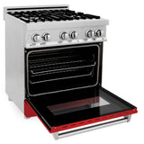 ZLINE 30 in. 4.0 cu. ft. Legacy Dual Fuel Range with 4 Burner Gas Cooktop and Electric Convection Oven in Stainless Steel and Red Matte Door (RA-RM-30)