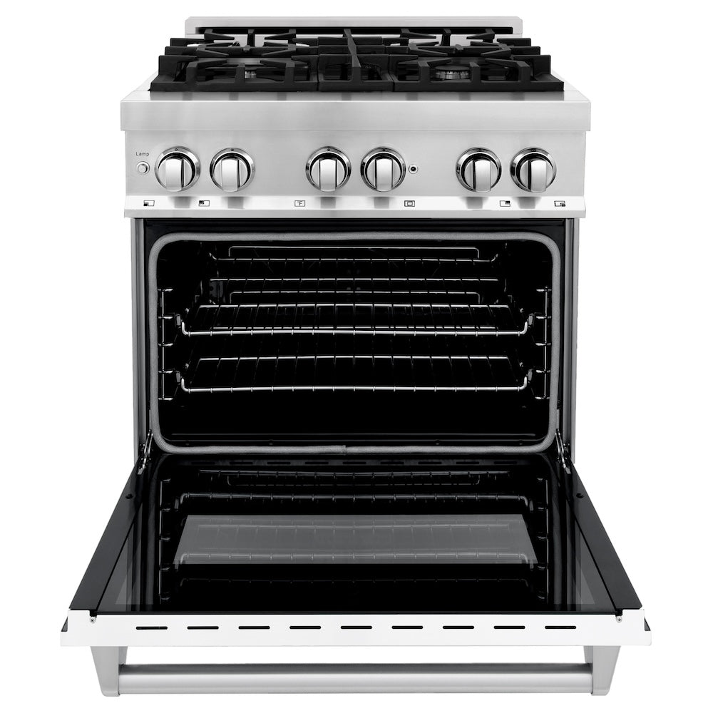 ZLINE 30 in. 4.0 cu. ft. Legacy Dual Fuel Range with 4 Burner Gas Cooktop and Electric Convection Oven in Stainless Steel and White Matte Door (RA-WM-30)