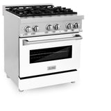 ZLINE 30 in. 4.0 cu. ft. Legacy Dual Fuel Range with 4 Burner Gas Cooktop and Electric Convection Oven in Stainless Steel and White Matte Door (RA-WM-30)