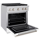 ZLINE 30 in. 4.2 cu. ft. Paramount Gas Range with 4 Burner Cooktop and Convection Gas Oven in Stainless Steel with White Matte Door (SGR-WM-30)