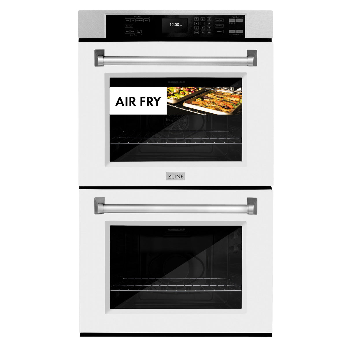 ZLINE 30 in. Professional True Convection Double Wall Oven with Air Fry and Self Clean in Satin Stainless Steel with White Matte Doors (WADS-WM-30)