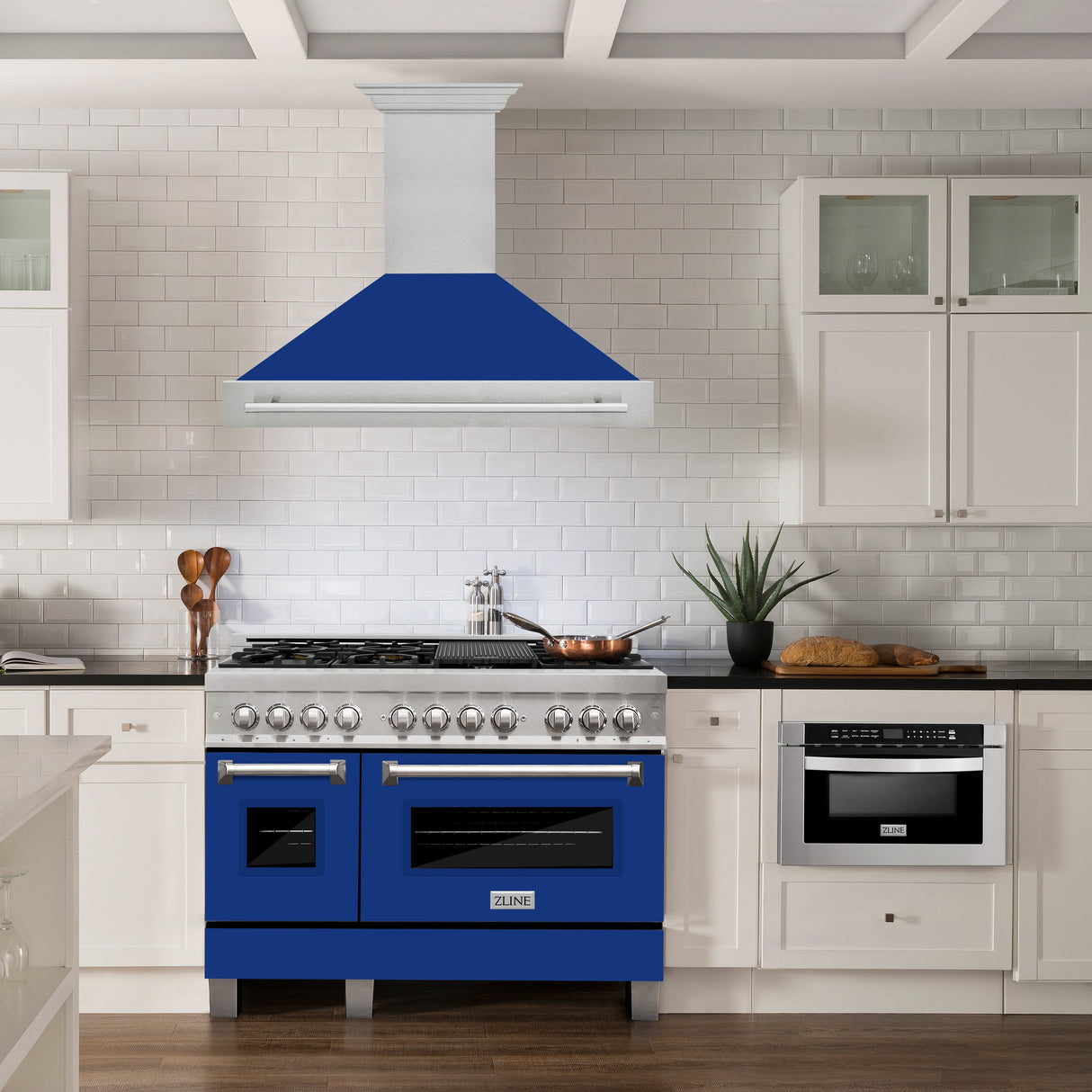 ZLINE 48" Fingerprint Resistant Stainless Steel Range Hood with Blue Gloss Shell (8654SNX-BG48)