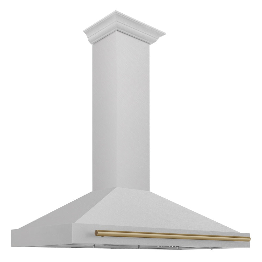 ZLINE 48 in. Autograph Edition Convertible Fingerprint Resistant DuraSnow® Stainless Steel Range Hood with Champagne Bronze Handle (KB4SNZ-48-CB)