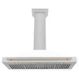 ZLINE 48 in. Autograph Edition Convertible Fingerprint Resistant DuraSnow® Stainless Steel Range Hood with White Matte Shell and Polished Gold Handle (KB4SNZ-WM48-G)