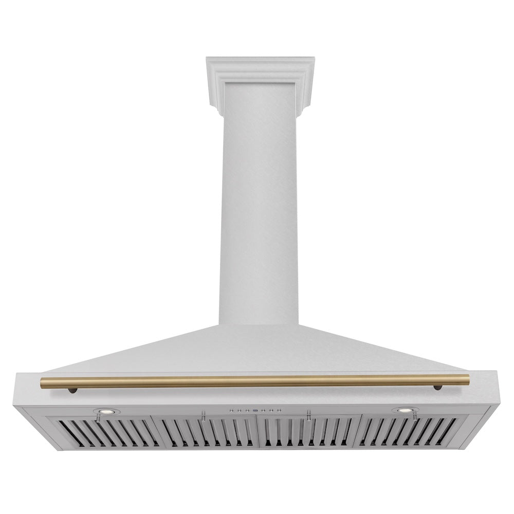 ZLINE 48 in. Autograph Edition Convertible Fingerprint Resistant DuraSnow® Stainless Steel Range Hood with Champagne Bronze Handle (KB4SNZ-48-CB)
