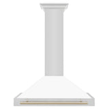 ZLINE 36 in. Autograph Edition Convertible Stainless Steel Range Hood with White Matte Shell and Polished Gold Accents (KB4STZ-WM36-G)