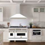 ZLINE 48 in. Autograph Edition Convertible Fingerprint Resistant DuraSnow® Stainless Steel Range Hood with White Matte Shell and Champagne Bronze Handle (KB4SNZ-WM48-CB)