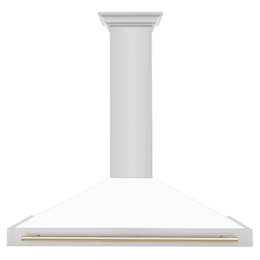 ZLINE 48 in. Autograph Edition Convertible Stainless Steel Range Hood with White Matte Shell and Polished Gold Accents (KB4STZ-WM48-G)