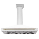 ZLINE 48 in. Autograph Edition Convertible Stainless Steel Range Hood with White Matte Shell and Polished Gold Accents (KB4STZ-WM48-G)