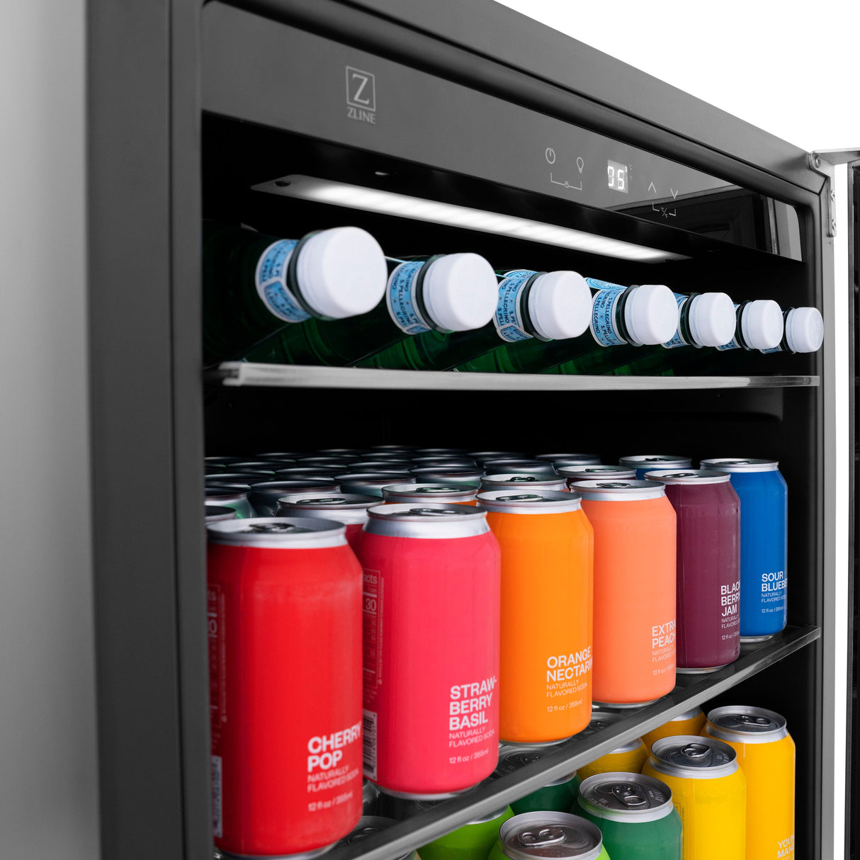 ZLINE 24" Autograph Edition 154 Can Beverage Cooler Fridge with Adjustable Shelves in Stainless Steel with Polished Gold  Accents (RBVZ-US-24-G)