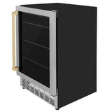 ZLINE Autograph Edition 24" Monument 154 Can Beverage Fridge in Stainless Steel with Champagne Bronze Accents (RBVZ-US-24-CB)