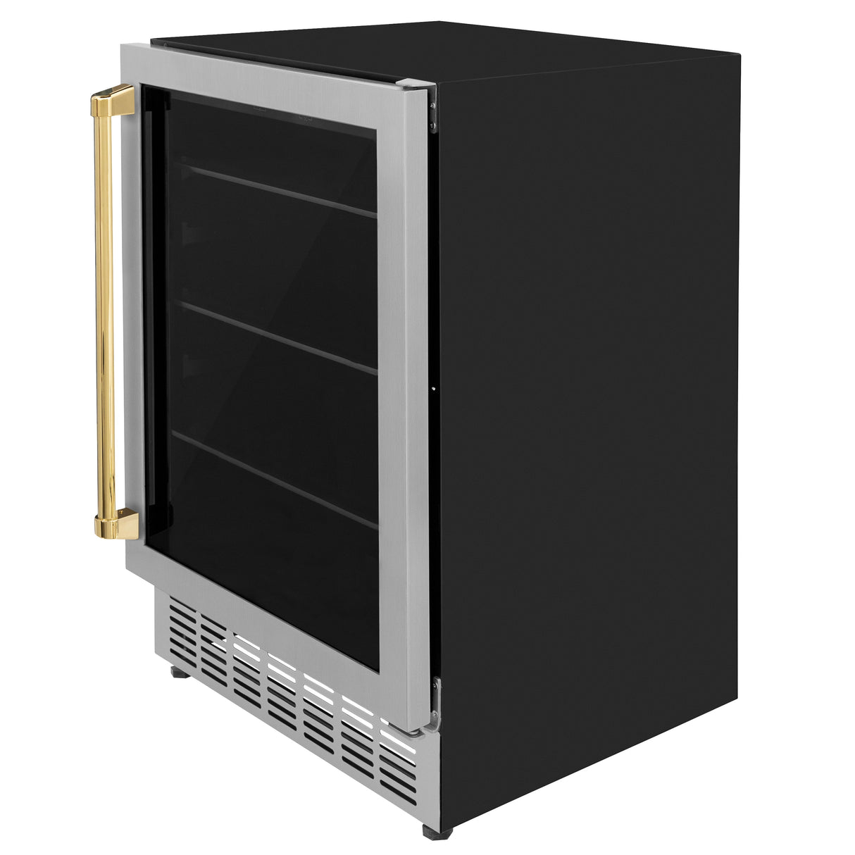 ZLINE 24" Autograph Edition 154 Can Beverage Cooler Fridge with Adjustable Shelves in Stainless Steel with Polished Gold  Accents (RBVZ-US-24-G)