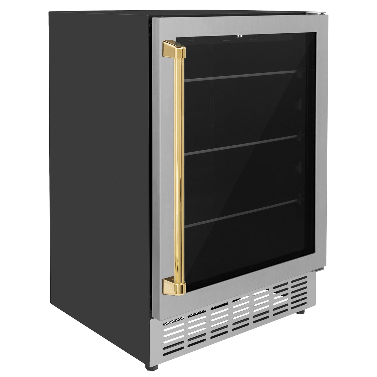 ZLINE 24" Autograph Edition 154 Can Beverage Cooler Fridge with Adjustable Shelves in Stainless Steel with Polished Gold  Accents (RBVZ-US-24-G)