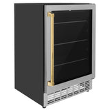 ZLINE 24" Autograph Edition 154 Can Beverage Cooler Fridge with Adjustable Shelves in Stainless Steel with Polished Gold  Accents (RBVZ-US-24-G)