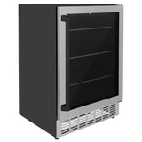 ZLINE 24" Autograph Edition 154 Can Beverage Cooler Fridge with Adjustable Shelves in Stainless Steel with Matte Black Accents (RBVZ-US-24-MB)
