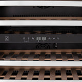 ZLINE 24" Autograph Edition Dual Zone 44-Bottle Wine Cooler in Stainless Steel with Wood Shelf and Polished Gold  Accents (RWVZ-UD-24-G)