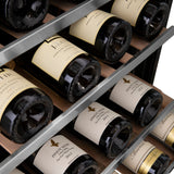 ZLINE 24" Autograph Edition Dual Zone 44-Bottle Wine Cooler in Stainless Steel with Wood Shelf and Polished Gold  Accents (RWVZ-UD-24-G)