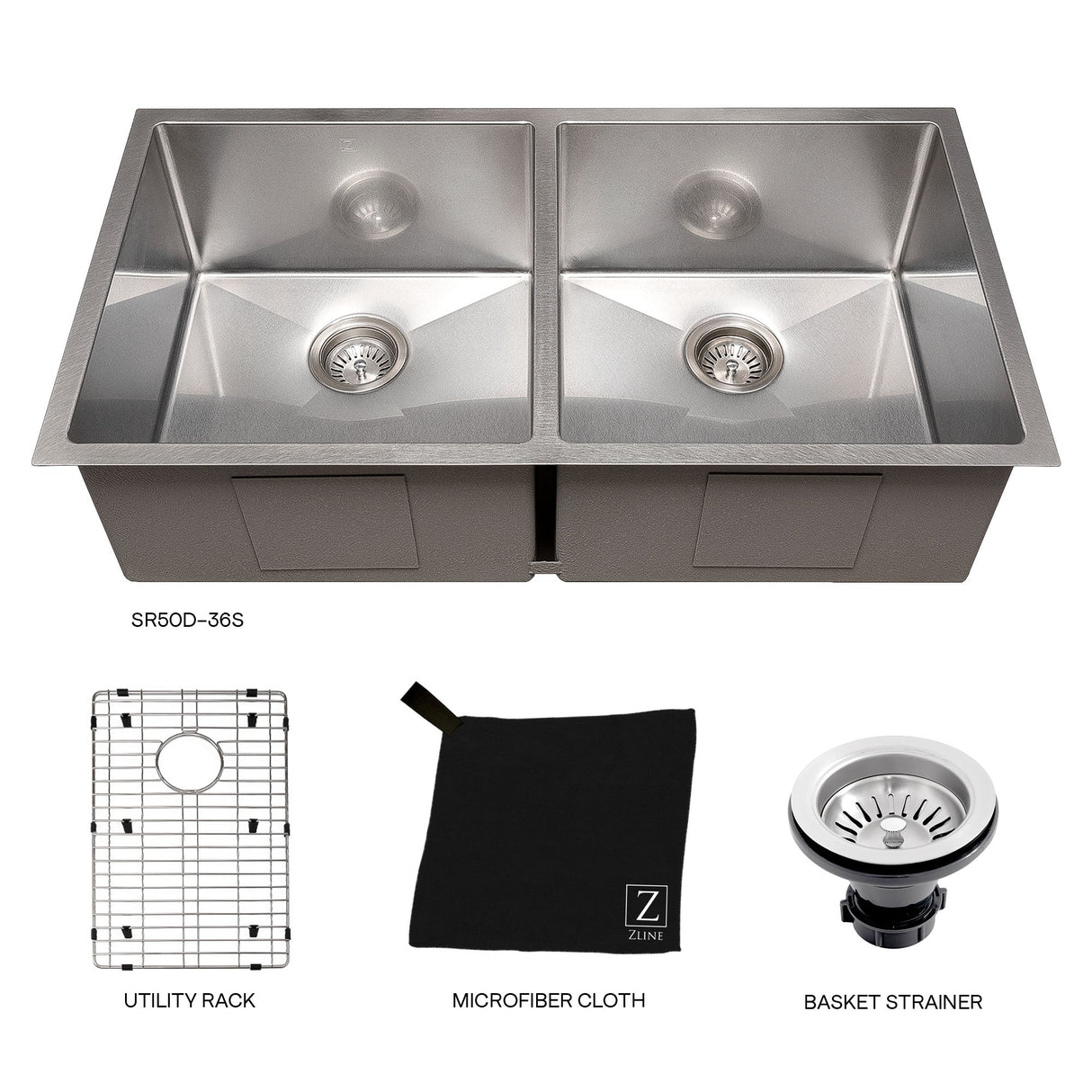 ZLINE 36 in. Anton Undermount Double Bowl Satin Stainless Steel Kitchen Sink with Bottom Grid (SR50D-36S)