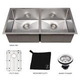 ZLINE 36 in. Anton Undermount Double Bowl Satin Stainless Steel Kitchen Sink with Bottom Grid (SR50D-36S)